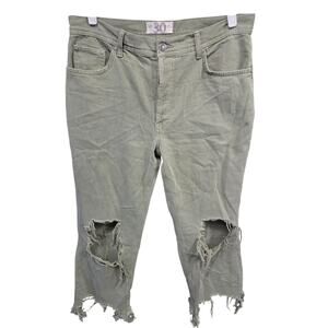 Olive Green Distressed Cropped Pants - We The Free - 30